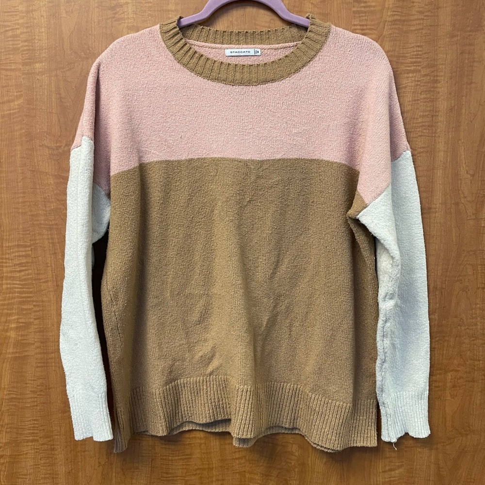 Staccato Colorblock Sweater - Pink, Brown, and Cream